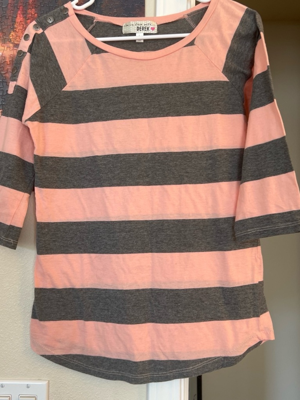 Derek Heart Pink and Gray Striped Long Sleeve Tee